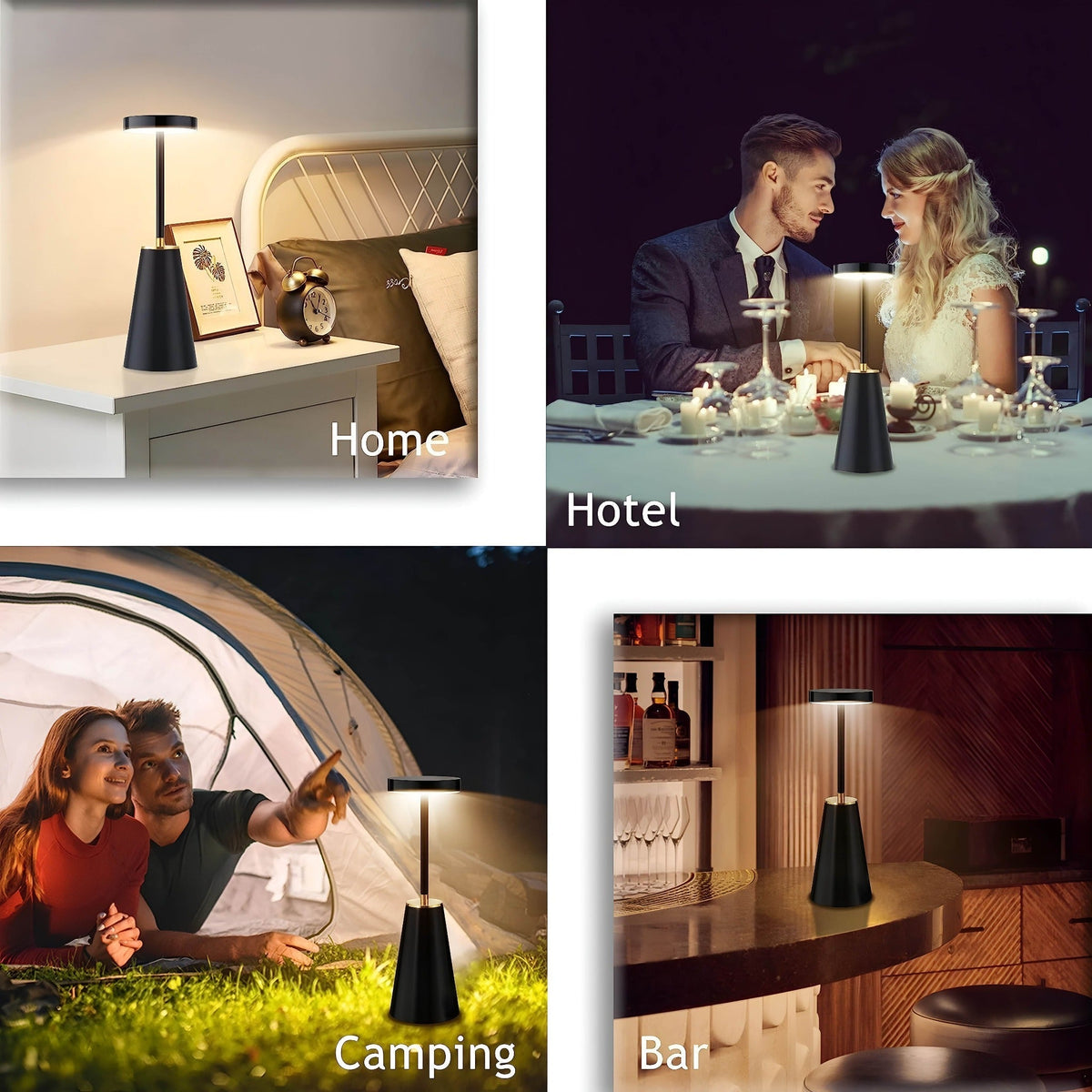Sleek Wireless Rechargeable Table Lamp – Cordless 4000mAh LED Lamp with 7-16 Hour Battery, Gold Accents in Black or White