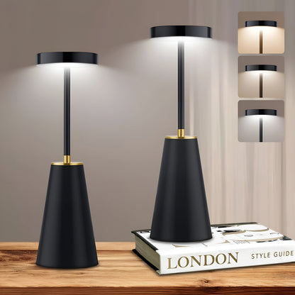 Sleek Wireless Rechargeable Table Lamp – Cordless 4000mAh LED Lamp with 7-16 Hour Battery, Gold Accents in Black or White