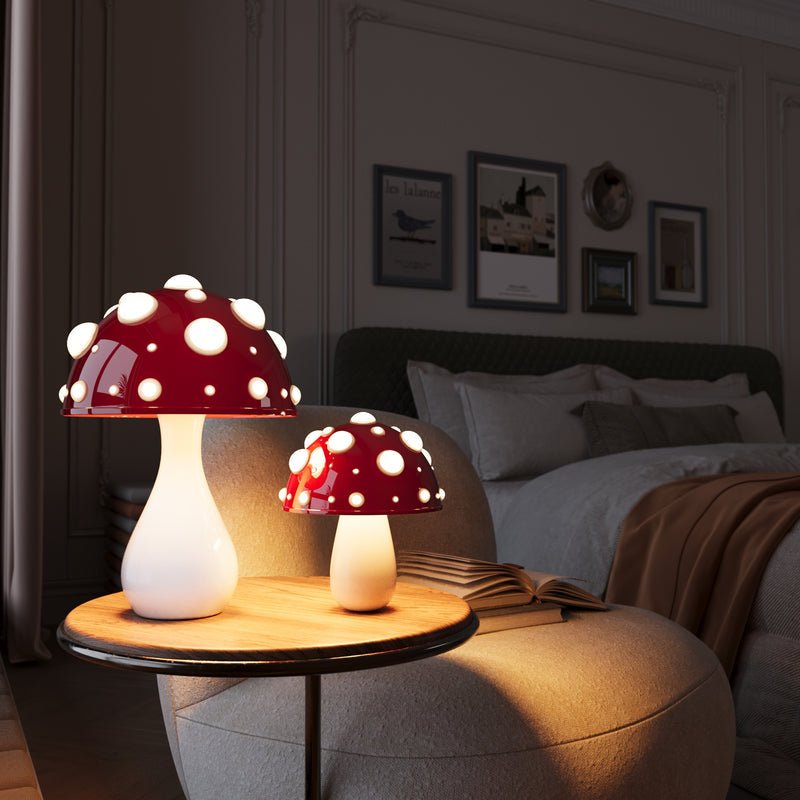 Amanita Mushroom LED Table Lamp – Glossy Red Toadstool Dimmable 2700K Night Light, Whimsical Decor for Bedroom & Desk