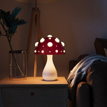 Amanita Mushroom LED Table Lamp – Glossy Red Toadstool Dimmable 2700K Night Light, Whimsical Decor for Bedroom & Desk