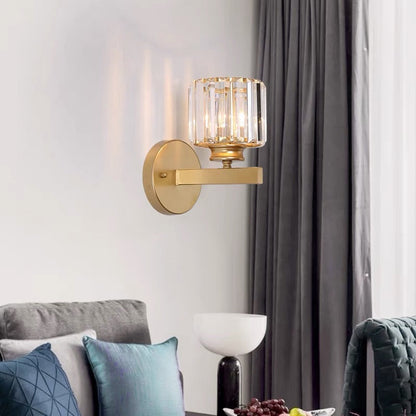 Modern Crystal Glass & Iron Wall Sconce – Round or Square Luxury Wall Light in Black or Gold, 15 x 24 cm, Bedroom & Hallway