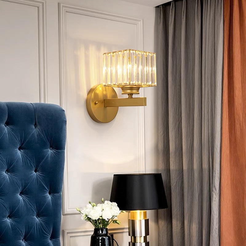Modern Crystal Glass & Iron Wall Sconce – Round or Square Luxury Wall Light in Black or Gold, 15 x 24 cm, Bedroom & Hallway