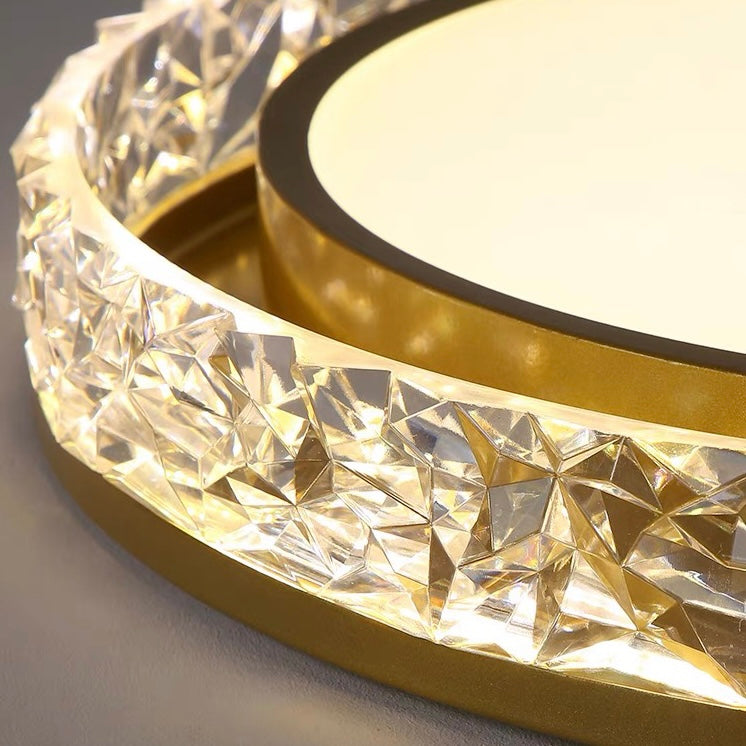 Crystal Halo LED Ceiling Light – Dimmable Remote-Controlled Flush Mount, 3-Color Modern Chandelier for Bedroom & Living Room