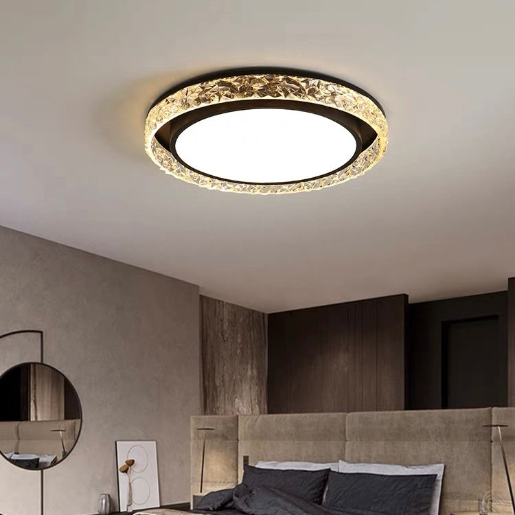 Crystal Halo LED Ceiling Light – Dimmable Remote-Controlled Flush Mount, 3-Color Modern Chandelier for Bedroom & Living Room