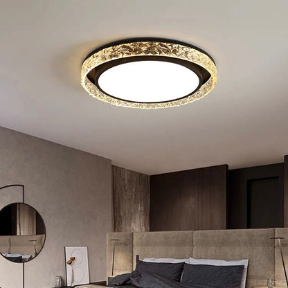 Crystal Halo LED Ceiling Light – Dimmable Remote-Controlled Flush Mount, 3-Color Modern Chandelier for Bedroom & Living Room