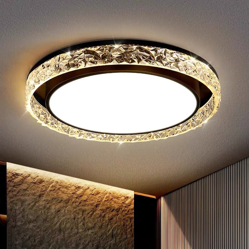 Crystal Halo LED Ceiling Light – Dimmable Remote-Controlled Flush Mount, 3-Color Modern Chandelier for Bedroom & Living Room