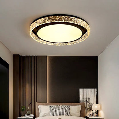 Crystal Halo LED Ceiling Light – Dimmable Remote-Controlled Flush Mount, 3-Color Modern Chandelier for Bedroom & Living Room