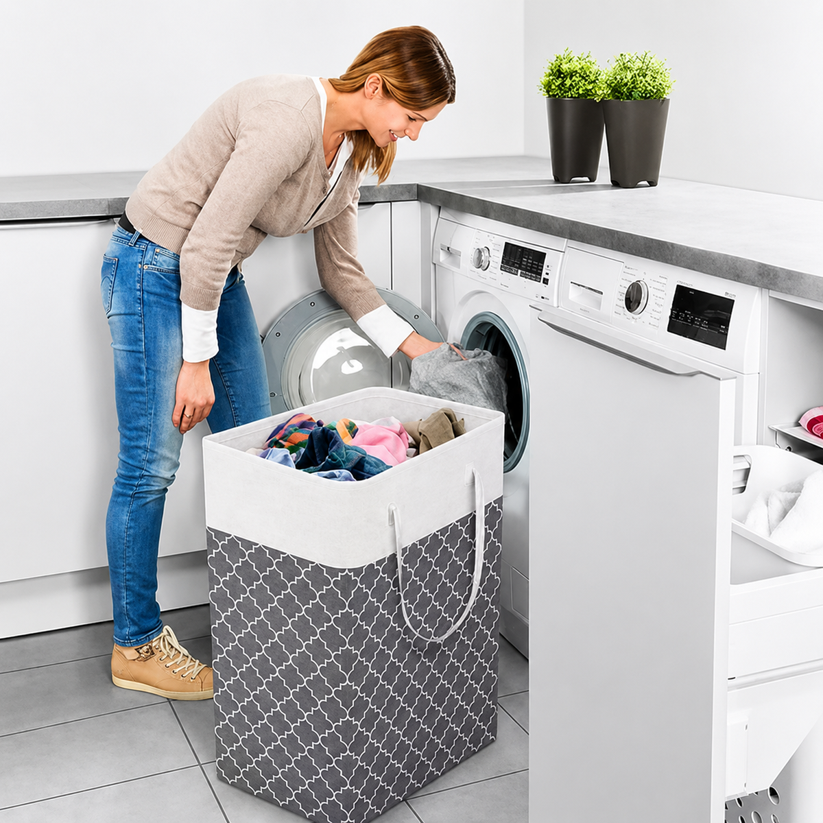 Lauva 75L Waterproof Foldable Laundry Hamper – Large Fabric Clothes Basket with Sturdy Handles for Laundry, Toys & Storage