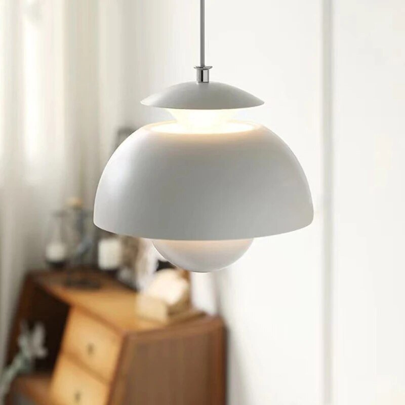 Scandinavian Flower Bud LED Pendant Light – Modern Nordic Hanging Lamp in Black, White, Green or Orange for Kitchen & Dining