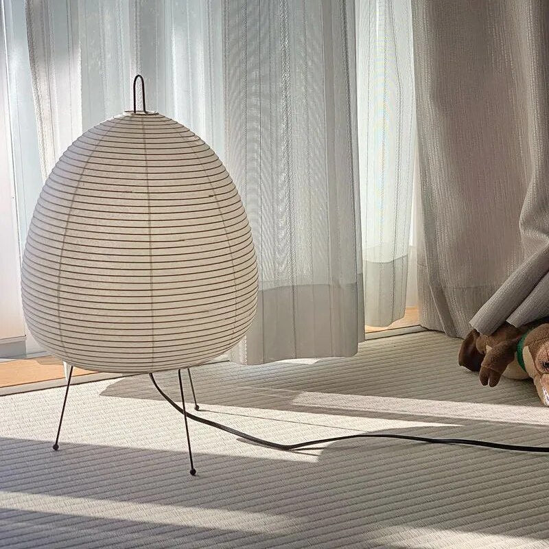 Japanese Rice Paper Table Lamp – Handmade Washi Lantern-Style Zen LED Lamp with Soft Warm Glow for Bedroom & Living Room