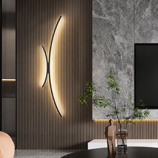 Modern Linear LED Wall Sconce – Sleek Curved Wall Light in Black or Gold, 60 to 100 cm for Bathroom Vanity, Living & Dining