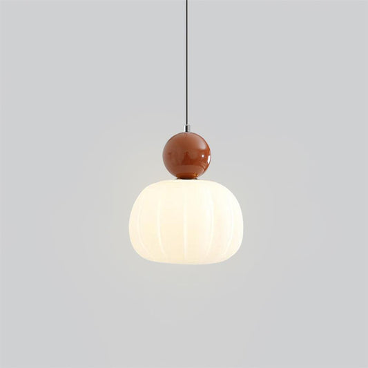 Yedra Organic Pumpkin Pendant Lamp – Round Acrylic Hanging Light with Soft Warm Glow for Dining Room, Bedroom & Kitchen