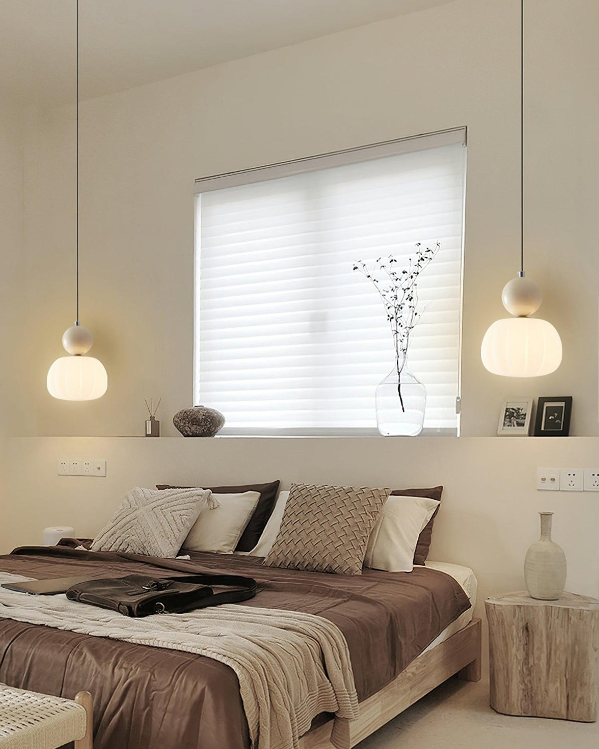 Yedra Organic Pumpkin Pendant Lamp – Round Acrylic Hanging Light with Soft Warm Glow for Dining Room, Bedroom & Kitchen