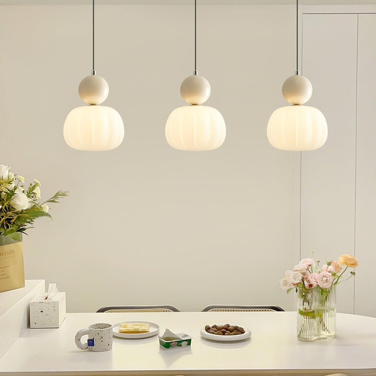 Yedra Organic Pumpkin Pendant Lamp – Round Acrylic Hanging Light with Soft Warm Glow for Dining Room, Bedroom & Kitchen