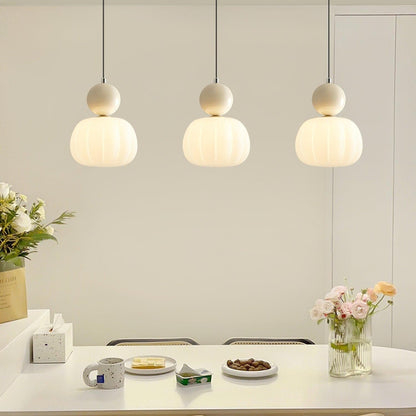 Yedra Organic Pumpkin Pendant Lamp – Round Acrylic Hanging Light with Soft Warm Glow for Dining Room, Bedroom & Kitchen
