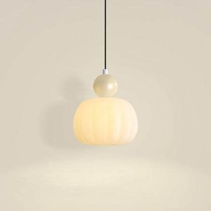 Yedra Organic Pumpkin Pendant Lamp – Round Acrylic Hanging Light with Soft Warm Glow for Dining Room, Bedroom & Kitchen