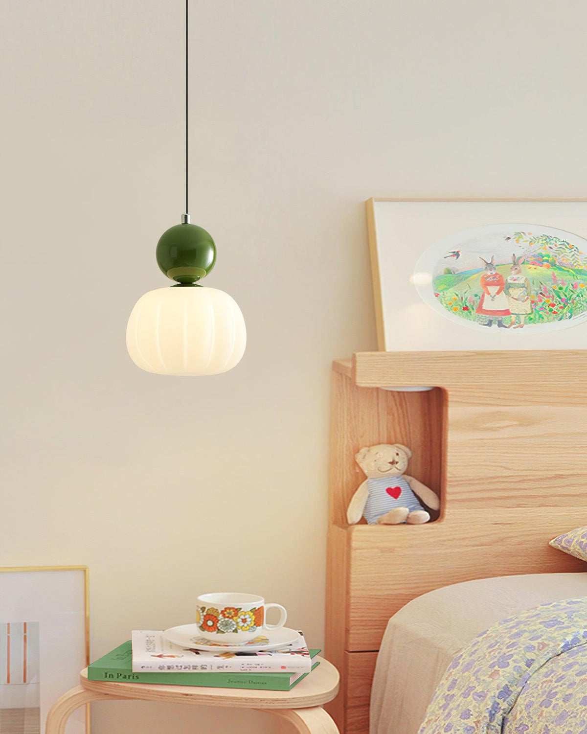 Yedra Organic Pumpkin Pendant Lamp – Round Acrylic Hanging Light with Soft Warm Glow for Dining Room, Bedroom & Kitchen