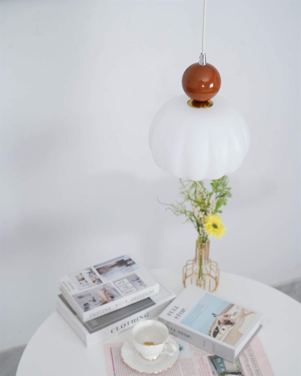 Yedra Organic Pumpkin Pendant Lamp – Round Acrylic Hanging Light with Soft Warm Glow for Dining Room, Bedroom & Kitchen