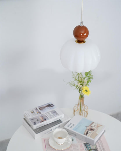 Yedra Organic Pumpkin Pendant Lamp – Round Acrylic Hanging Light with Soft Warm Glow for Dining Room, Bedroom & Kitchen
