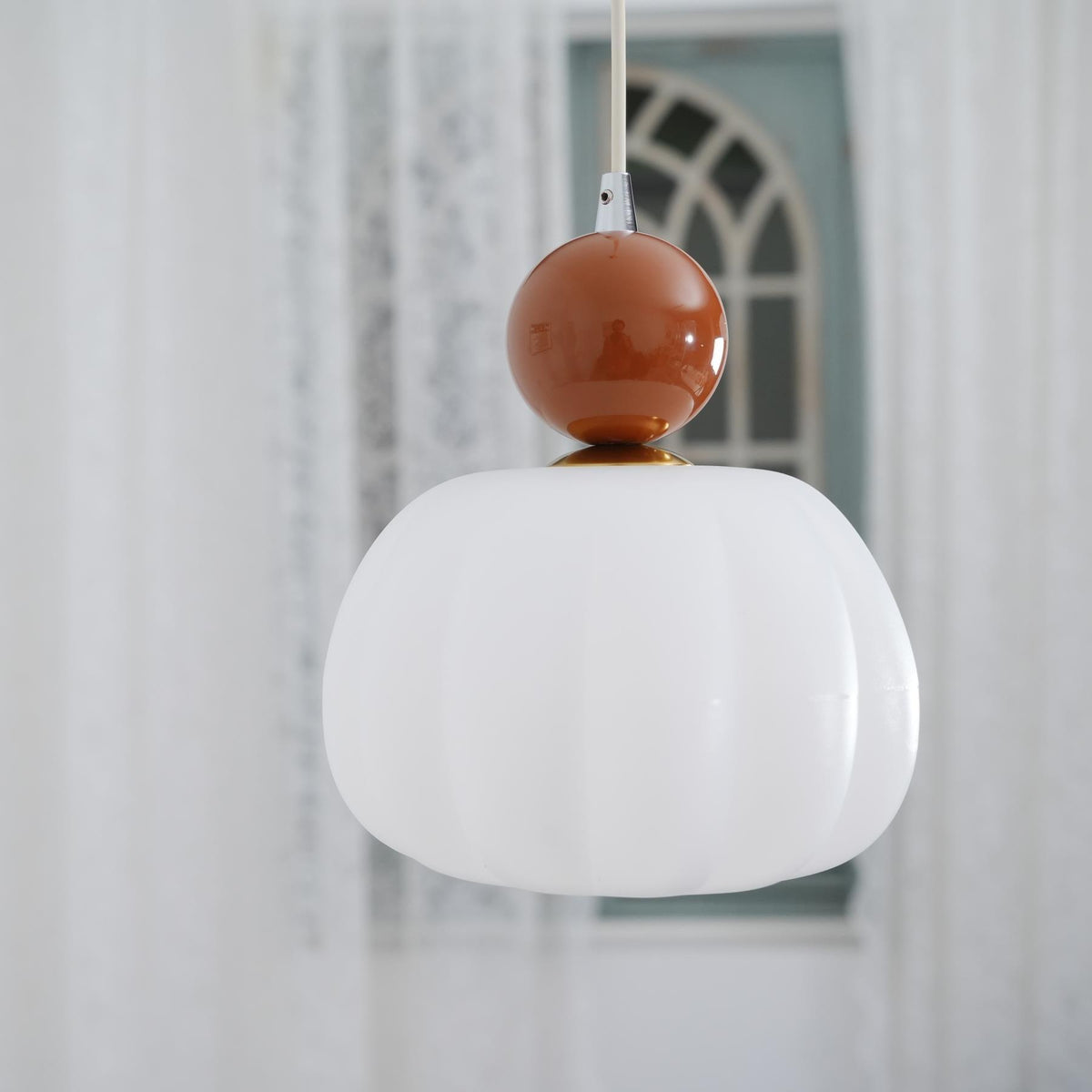 Yedra Organic Pumpkin Pendant Lamp – Round Acrylic Hanging Light with Soft Warm Glow for Dining Room, Bedroom & Kitchen