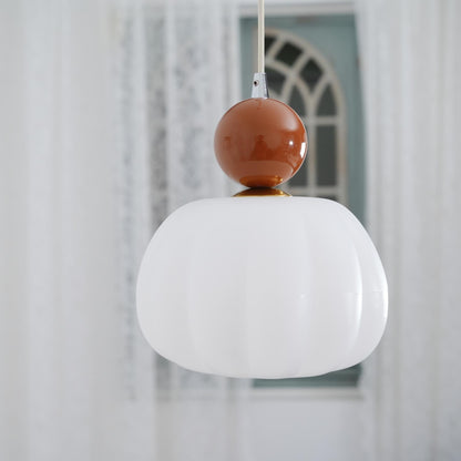 Yedra Organic Pumpkin Pendant Lamp – Round Acrylic Hanging Light with Soft Warm Glow for Dining Room, Bedroom & Kitchen