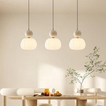 Yedra Organic Pumpkin Pendant Lamp – Round Acrylic Hanging Light with Soft Warm Glow for Dining Room, Bedroom & Kitchen