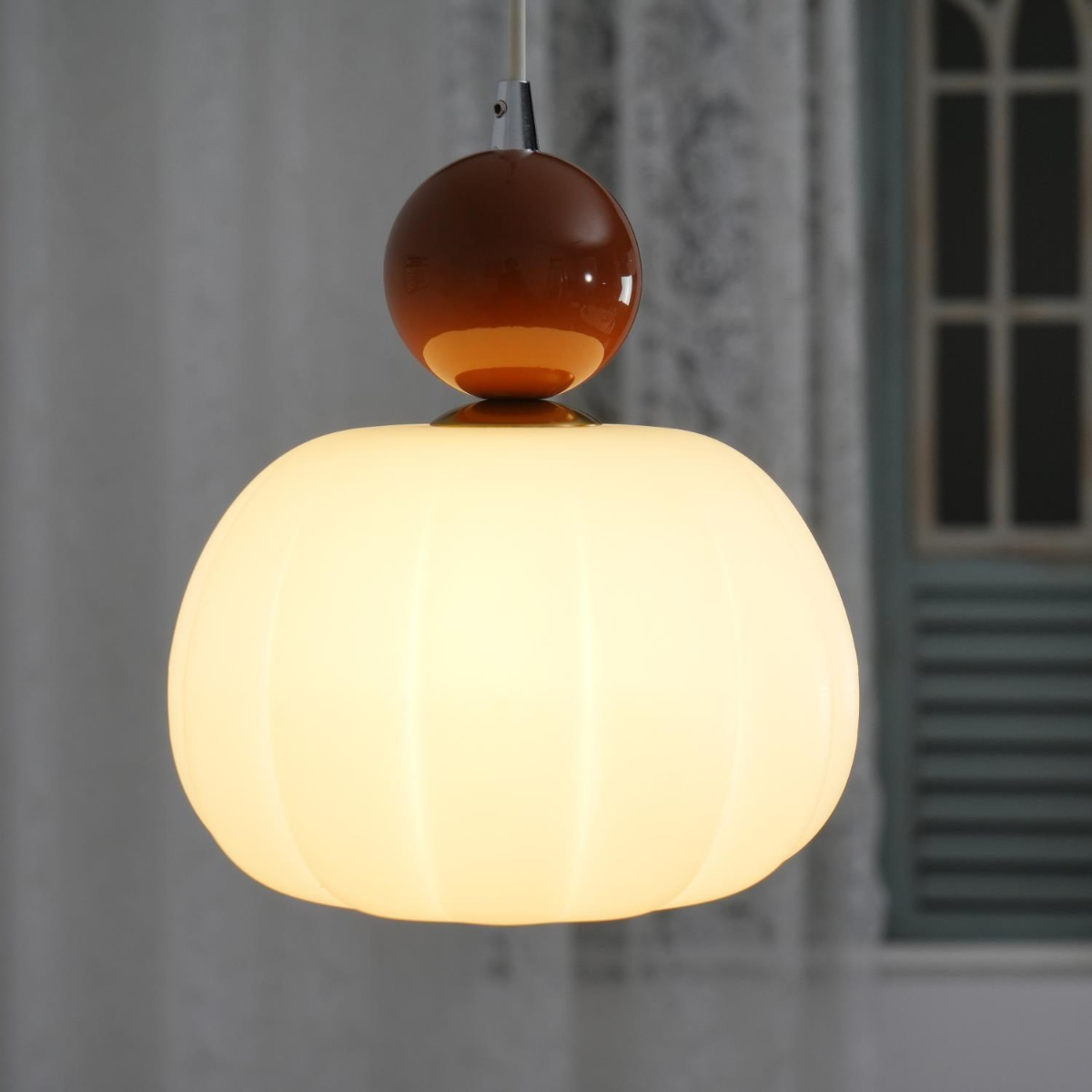 Yedra Organic Pumpkin Pendant Lamp – Round Acrylic Hanging Light with Soft Warm Glow for Dining Room, Bedroom & Kitchen