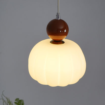 Yedra Organic Pumpkin Pendant Lamp – Round Acrylic Hanging Light with Soft Warm Glow for Dining Room, Bedroom & Kitchen