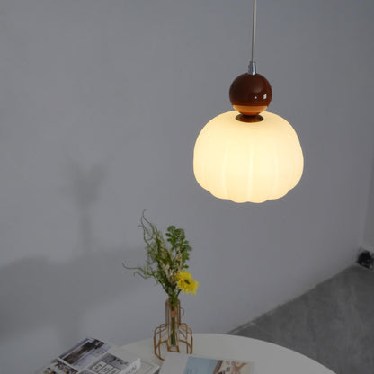 Yedra Organic Pumpkin Pendant Lamp – Round Acrylic Hanging Light with Soft Warm Glow for Dining Room, Bedroom & Kitchen