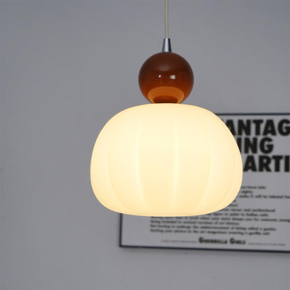 Yedra Organic Pumpkin Pendant Lamp – Round Acrylic Hanging Light with Soft Warm Glow for Dining Room, Bedroom & Kitchen