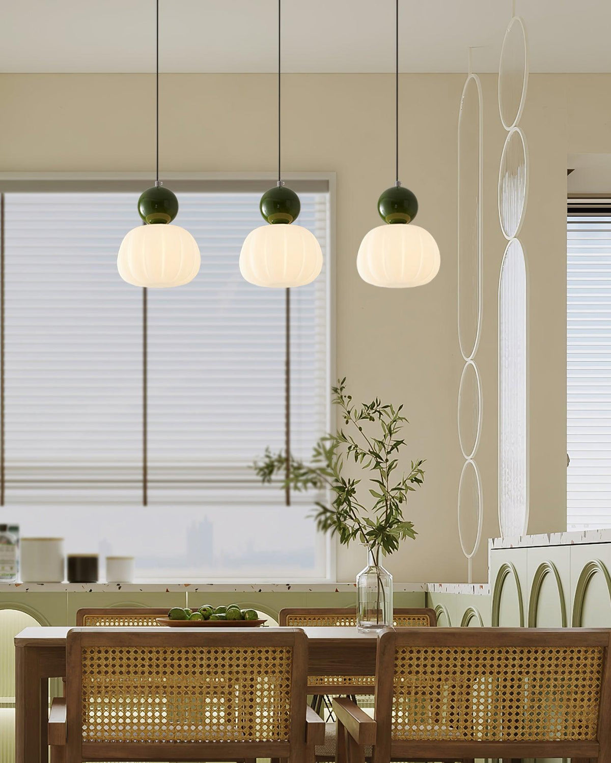 Yedra Organic Pumpkin Pendant Lamp – Round Acrylic Hanging Light with Soft Warm Glow for Dining Room, Bedroom & Kitchen