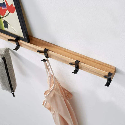 Nordic Wall Mounted Coat Rack – Adjustable Sliding Hooks, Wood & Black Entryway Hanger for Hats and Bags