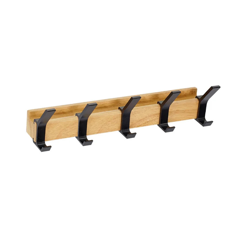 Nordic Wall Mounted Coat Rack – Adjustable Sliding Hooks, Wood & Black Entryway Hanger for Hats and Bags