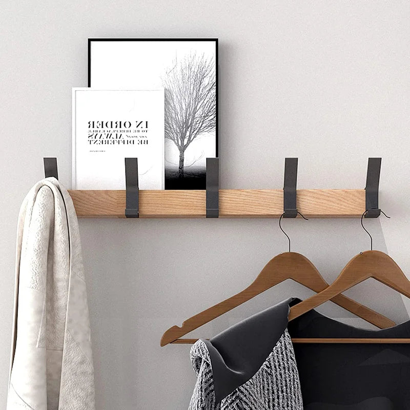 Nordic Wall Mounted Coat Rack – Adjustable Sliding Hooks, Wood & Black Entryway Hanger for Hats and Bags