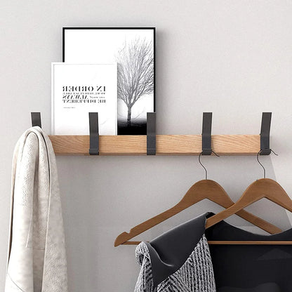 Nordic Wall Mounted Coat Rack – Adjustable Sliding Hooks, Wood & Black Entryway Hanger for Hats and Bags