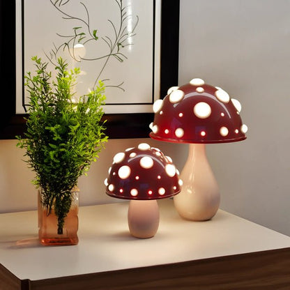 Amanita Mushroom LED Table Lamp – Glossy Red Toadstool Dimmable 2700K Night Light, Whimsical Decor for Bedroom & Desk