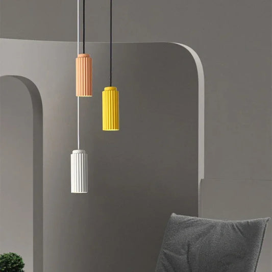 NordicGlow Fluted LED Pendant Light – Scandinavian Colorful Hanging Lamp, Warm or Cool White for Kitchen Island & Dining