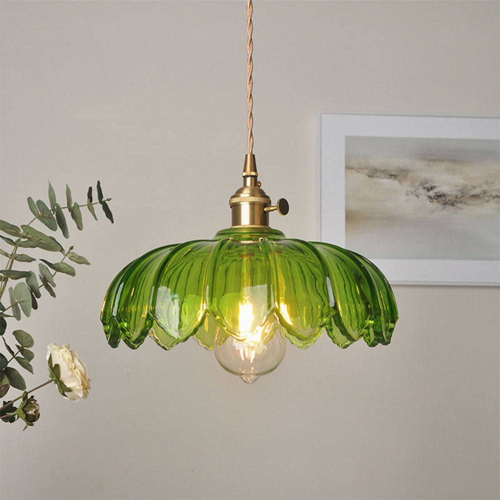 Vintage Flower Glass Pendant Light – Colorful Floral Hanging Lamp for Kitchen Island, Dining Room & Bedroom