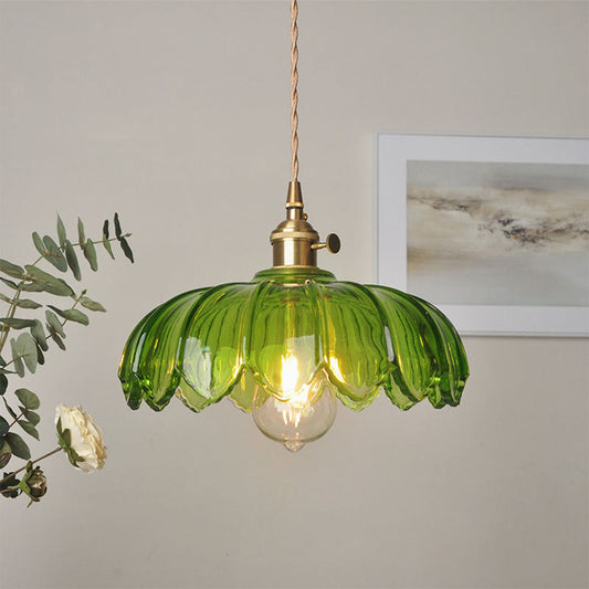 Vintage Flower Glass Pendant Light – Colorful Floral Hanging Lamp for Kitchen Island, Dining Room & Bedroom