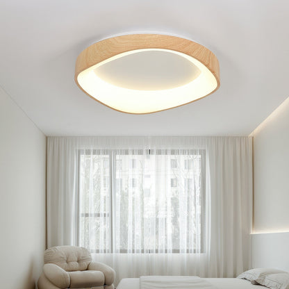Nordic Wood-Grain LED Ceiling Light – Artistic Curved Flush Mount, 40 or 50 cm, Energy-Saving 23W/29W for Living Room