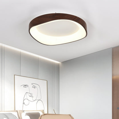 Nordic Wood-Grain LED Ceiling Light – Artistic Curved Flush Mount, 40 or 50 cm, Energy-Saving 23W/29W for Living Room