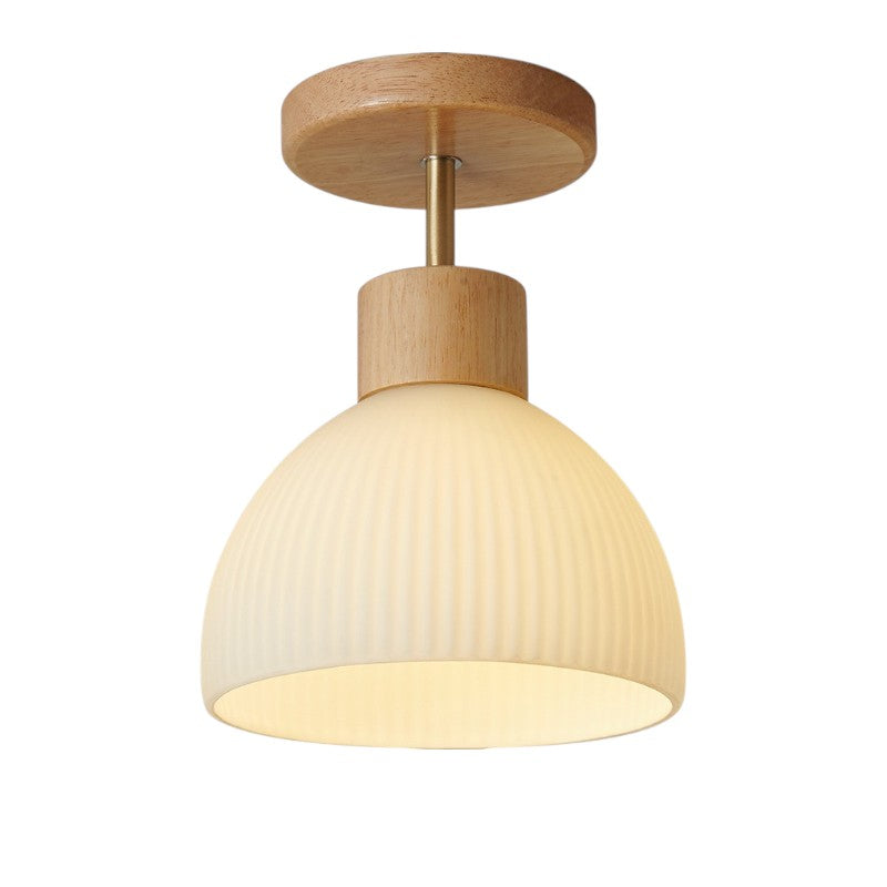 Ailse Natural Wood & Frosted Glass LED Ceiling Lamp – Modern Flush Mount Light Fixture with Warm White Glow