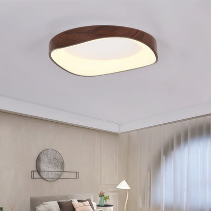 Nordic Wood-Grain LED Ceiling Light – Artistic Curved Flush Mount, 40 or 50 cm, Energy-Saving 23W/29W for Living Room