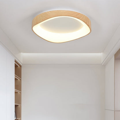 Nordic Wood-Grain LED Ceiling Light – Artistic Curved Flush Mount, 40 or 50 cm, Energy-Saving 23W/29W for Living Room