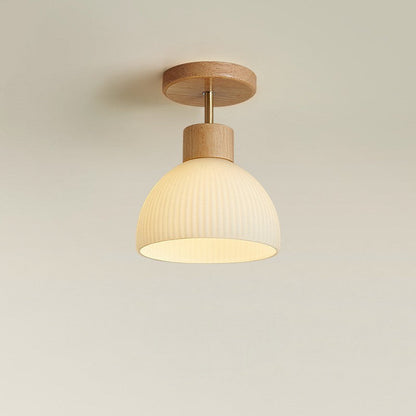 Ailse Natural Wood & Frosted Glass LED Ceiling Lamp – Modern Flush Mount Light Fixture with Warm White Glow