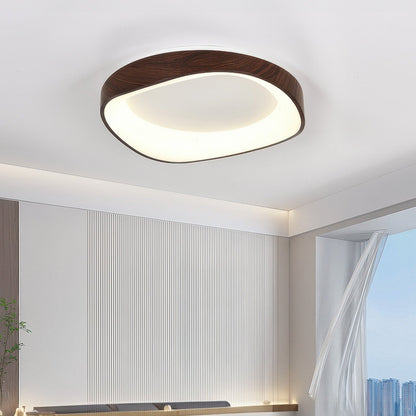 Nordic Wood-Grain LED Ceiling Light – Artistic Curved Flush Mount, 40 or 50 cm, Energy-Saving 23W/29W for Living Room