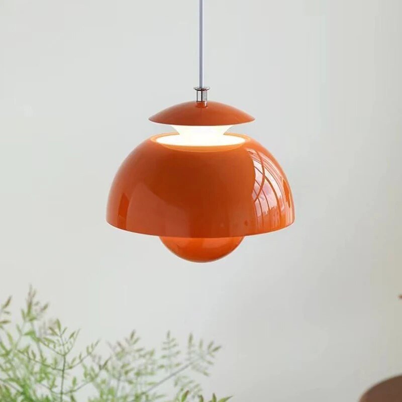 Scandinavian Flower Bud LED Pendant Light – Modern Nordic Hanging Lamp in Black, White, Green or Orange for Kitchen & Dining