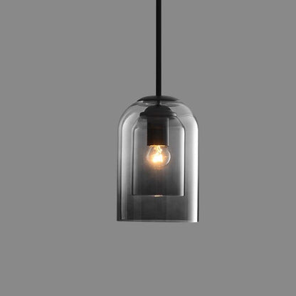 Mica Mid-Century Double Glass Pendant Light – Smoke Grey or Amber Layered Shade Hanging Lamp with Adjustable Cord