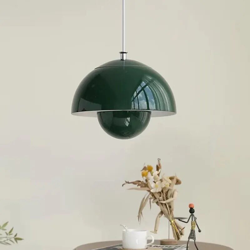 Scandinavian Flower Bud LED Pendant Light – Modern Nordic Hanging Lamp in Black, White, Green or Orange for Kitchen & Dining