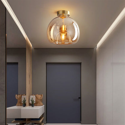 Vintage Amber Bubble Glass Ceiling Light – Retro Mid-Century Semi-Flush Lamp in Gold or Black for Hallway, Bedroom & Dining